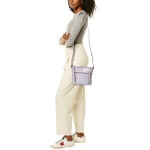 New FRYE Freya Mini Leather Crossbody Bag Lavender Gray Zip Pocket